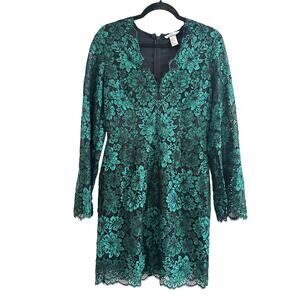H&M Emerald Green Black Lace Floral Dress Fairycore Dark Fairy Wicked - Sz 8